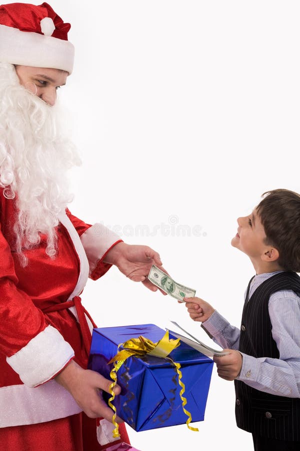 Santa Claus With Gift Of Money In His Hand Stock Image Image of claus