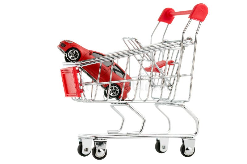 Buying a new car ,Car in shopping cart isolated stock images Buying a new car ,Car in shopping cart isolated stock images