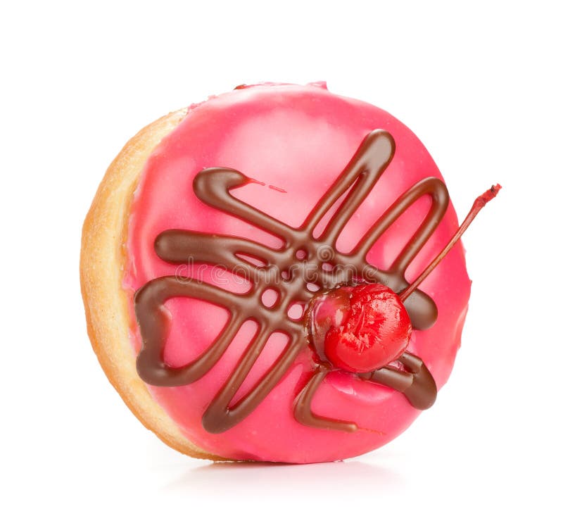 Pink donut on white background. Pink donut on white background