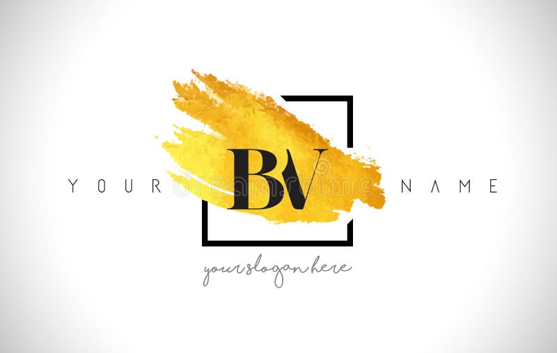 BV Golden Letter Logo Design with Creative Gold Brush Stroke vector illustration