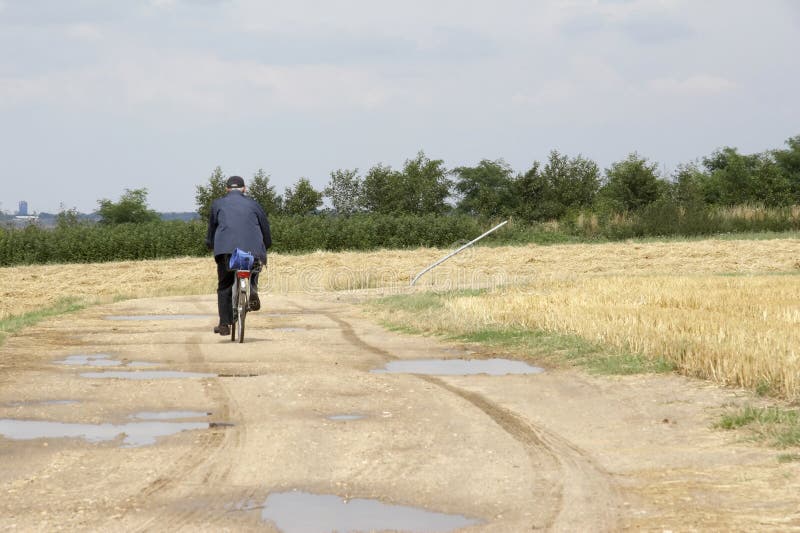 Byciclist on the field path