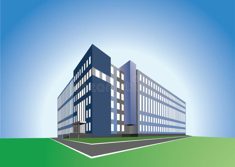 Office building on blue background, made in vector redactor. Office building on blue background, made in vector redactor
