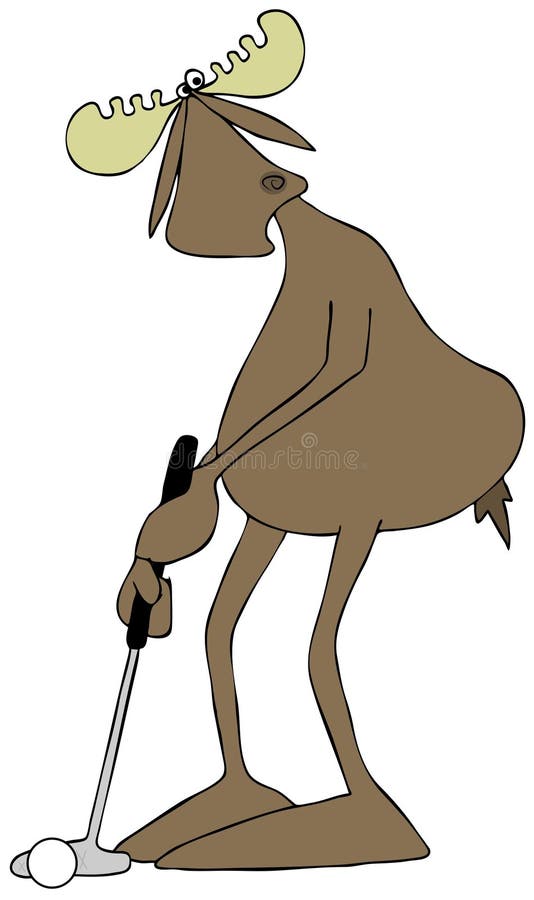 Byka łoś amerykański stawia piłkę golfową royalty ilustracja Byka łoś amerykański stawia piłkę golfową royalty ilustracja