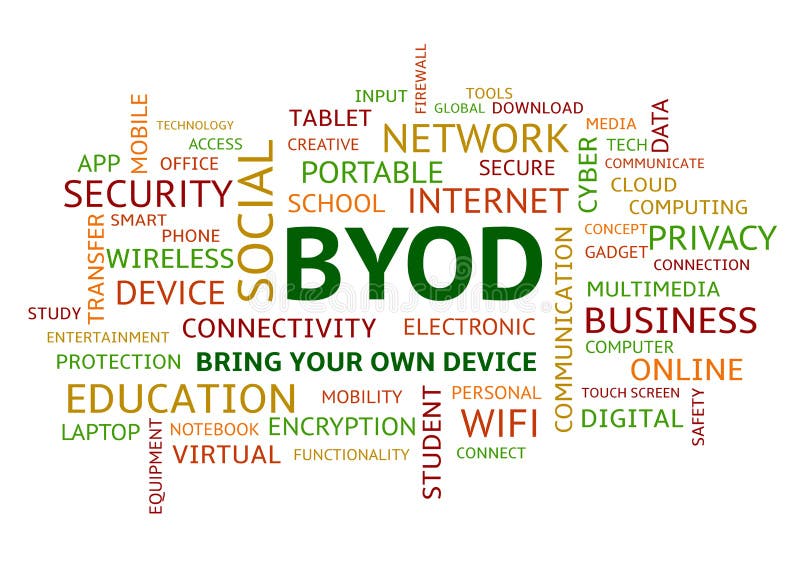 BYOD приносят вашему собственному облаку слова прибора красочный Uppercase иллюстрация штока BYOD приносят вашему собственному облаку слова прибора красочный Uppercase иллюстрация штока