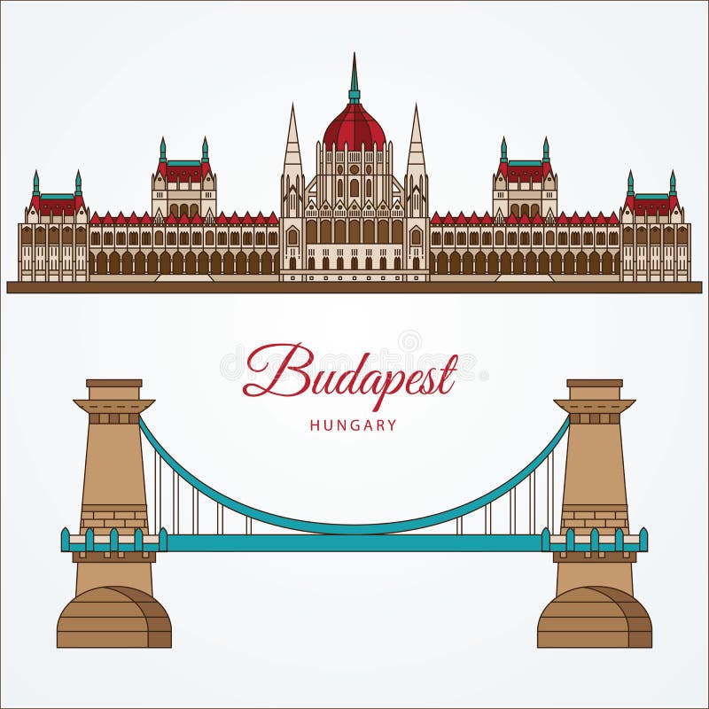 Bâtiment hongrois du Parlement et le pont à chaînes Le symbole de Budapest, Hongrie illustration libre de droits Bâtiment hongrois du Parlement et le pont à chaînes Le symbole de Budapest, Hongrie illustration libre de droits