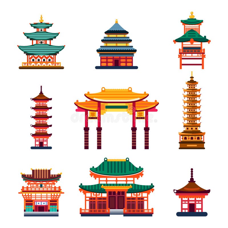 Bâtiments chinois colorés, illustration d'isolement plate de vecteur Maison traditionnelle de pagoda de ville de la Chine illustration de vecteur Bâtiments chinois colorés, illustration d'isolement plate de vecteur Maison traditionnelle de pagoda de ville de la Chine illustration de vecteur