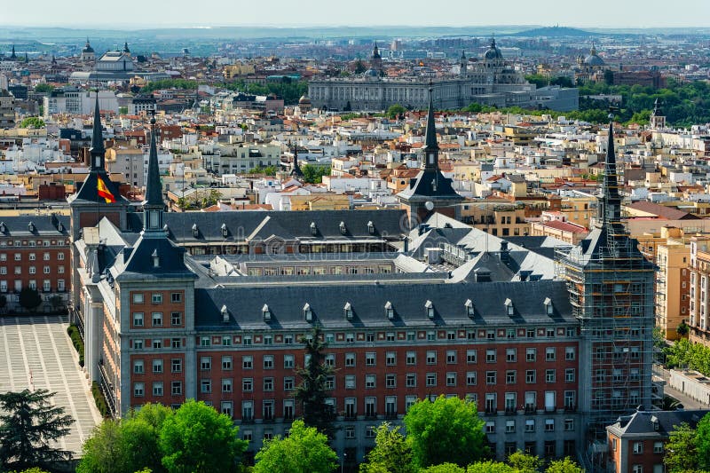 Historic buildings in the city of Madrid from a bird&#x27;s eye view from above, Spain. Historic buildings in the city of Madrid from a bird&#x27;s eye view from above, Spain