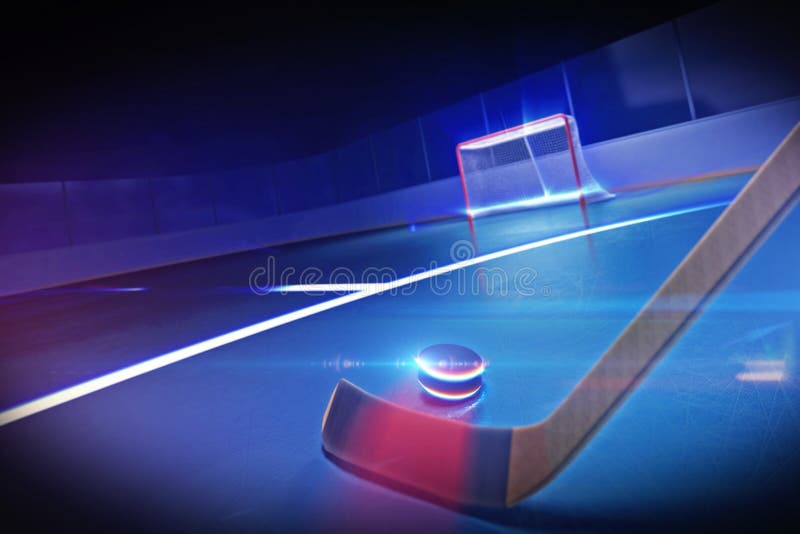 Bâton de hockey et galet sur la patinoire illustration de vecteur Bâton de hockey et galet sur la patinoire illustration de vecteur