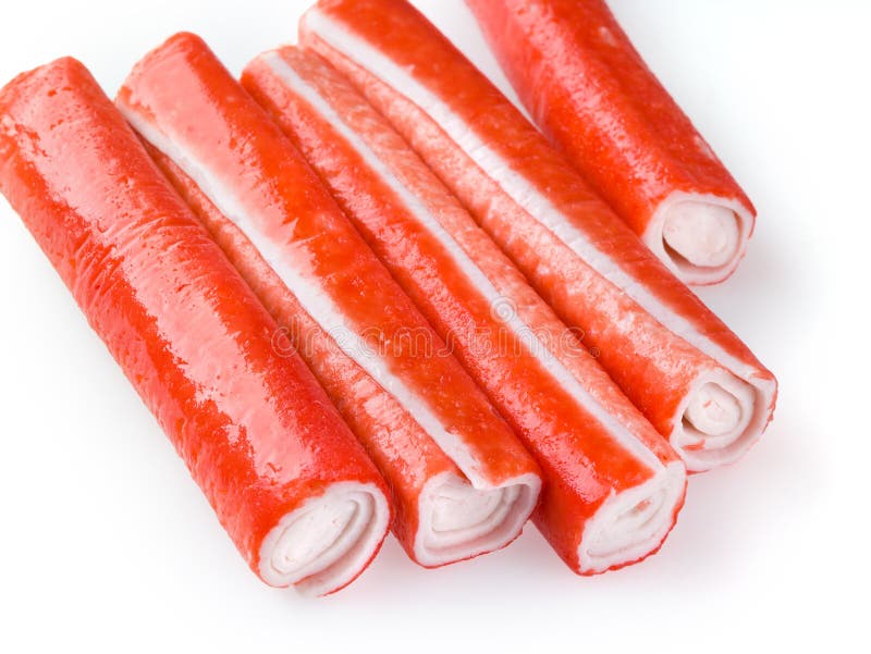 Bâtons de crabe d'isolement sur le blanc photographie stock
