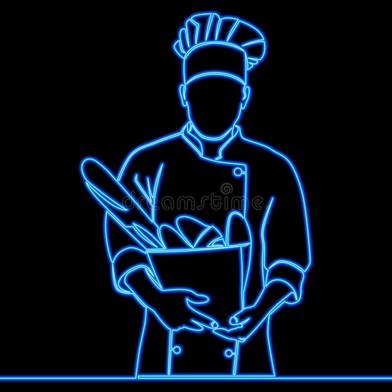 Bäcker mit französischer Baguette täglich frisch gebackenes Brotsymbol Neon Gllow Konzept lizenzfreie abbildung