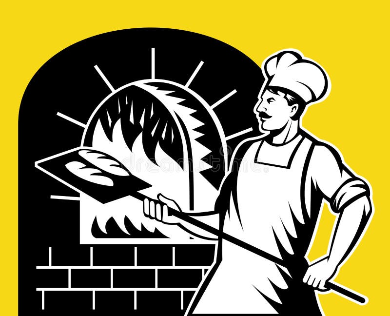 Bäckerholding-Backenwannen-Feuerofen stock abbildung Bäckerholding-Backenwannen-Feuerofen stock abbildung
