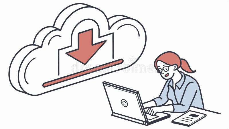 Bärbar dator med filöverföring via nedladdningspil och vektordesign för datahämtning Generativ AI vektor illustrationer