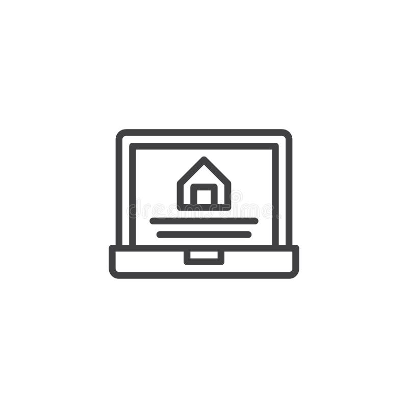 Bärbar dator med huset på skärmlinjen symbol royaltyfri illustrationer