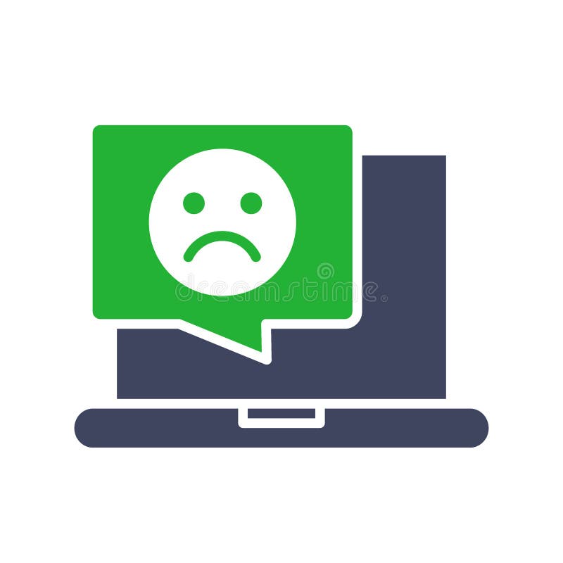 Bärbar dator med ledansikte i chattbubbelfärgad ikon. ogillande av kundnegativ feedback online-meddelandesymbol vektor illustrationer