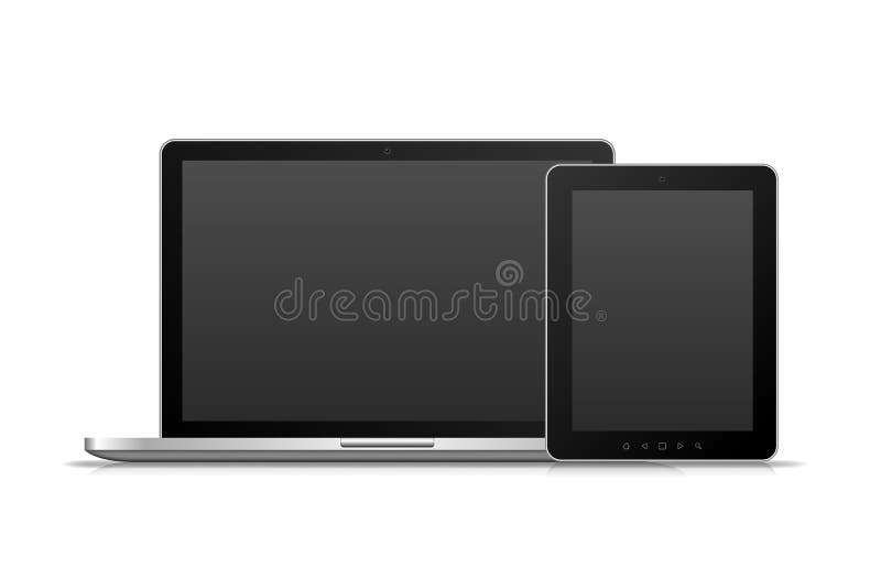 Bärbar dator- och TabletPC:N med tomt avskärmer royaltyfri illustrationer Bärbar dator- och TabletPC:N med tomt avskärmer royaltyfri illustrationer