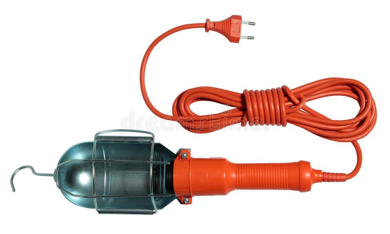 Bärbar lampa med en krok och en lång tråd royaltyfri bild Bärbar lampa med en krok och en lång tråd royaltyfri bild