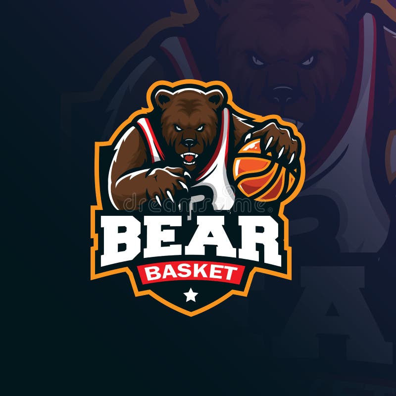 Bärnbasketballmaskottchenlogo-Entwurfsvektor mit moderner Illustrationskonzeptart für Ausweis-, Emblem- und Shirt-Drucken Verärge lizenzfreie abbildung Bärnbasketballmaskottchenlogo-Entwurfsvektor mit moderner Illustrationskonzeptart für Ausweis-, Emblem- und Shirt-Drucken Verärge lizenzfreie abbildung