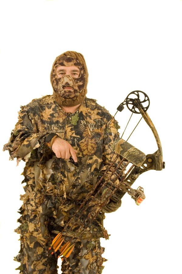 Archery hunter dressed in real leaf 3D camoflage. Archery hunter dressed in real leaf 3D camoflage