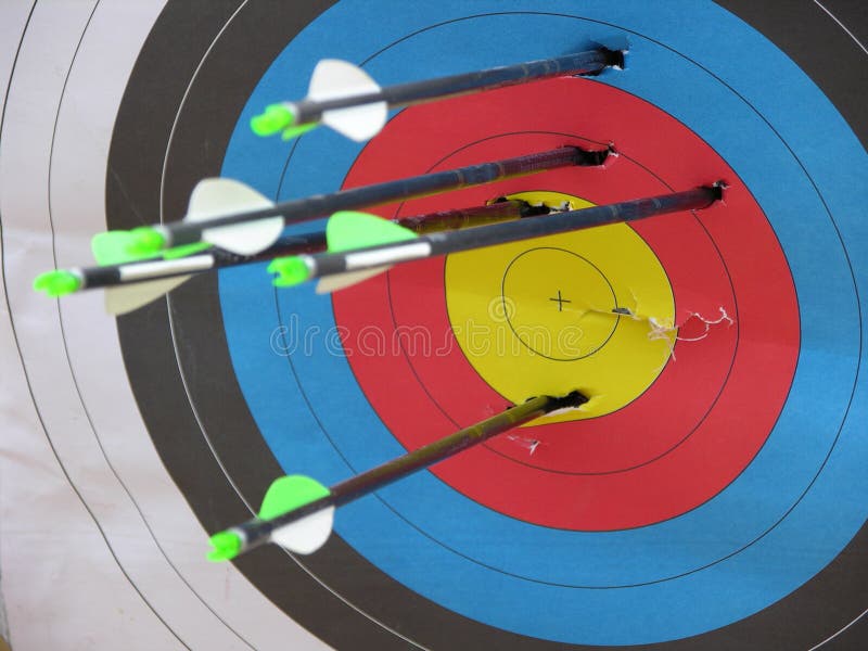 Archery target with arrows no bullseye. Archery target with arrows no bullseye