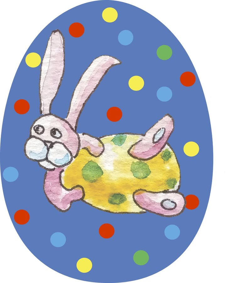 Błękitny szczęśliwy Easter jajko na białym tle w stubarwnych okręgach z akwarela wzorem w środku - różowy królik z yello ilustracja wektor Błękitny szczęśliwy Easter jajko na białym tle w stubarwnych okręgach z akwarela wzorem w środku - różowy królik z yello ilustracja wektor