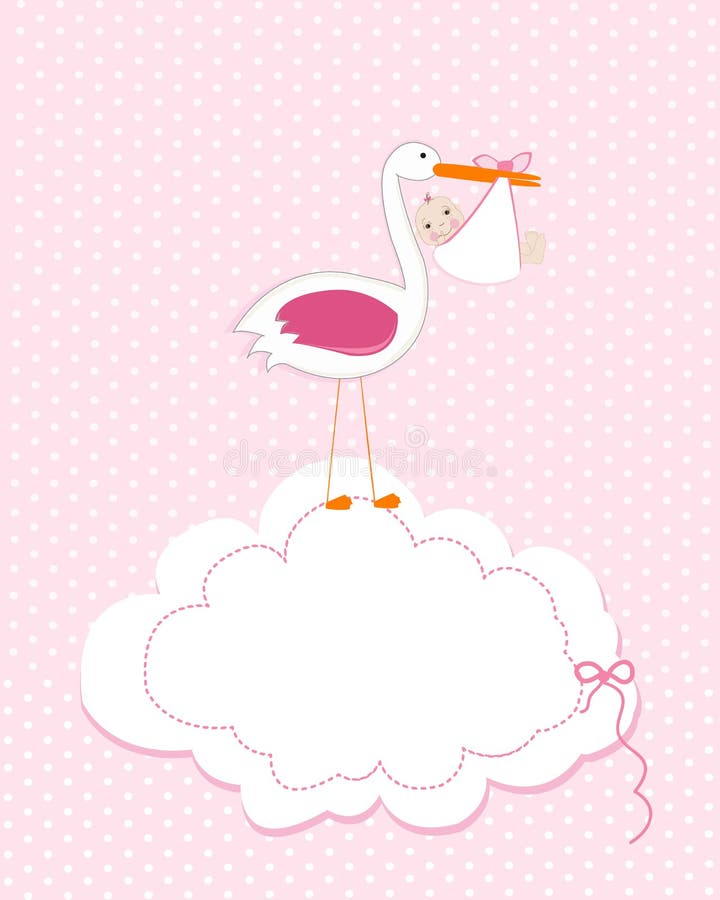 Bébé avec la cigogne Carte de voeux d'arrivée de bébé Illustration nouveau-née de bébé d'invitation de fête de naissance illustration libre de droits Bébé avec la cigogne Carte de voeux d'arrivée de bébé Illustration nouveau-née de bébé d'invitation de fête de naissance illustration libre de droits