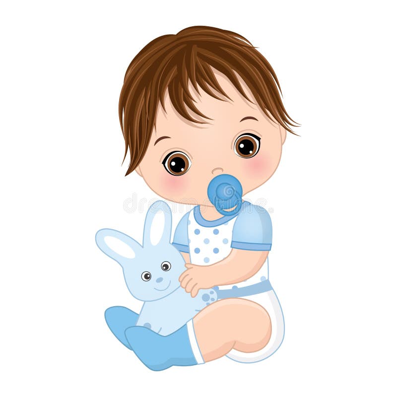 Vector cute baby boy with toy bunny. Vector baby boy with dummy. Vector baby boy shower. Baby boy vector illustration. Vector cute baby boy with toy bunny. Vector baby boy with dummy. Vector baby boy shower. Baby boy vector illustration