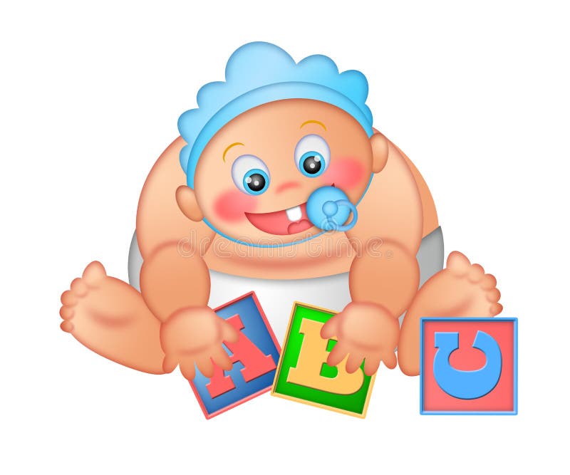 Bébé jouant avec des blocs d'alphabet illustration stock Bébé jouant avec des blocs d'alphabet illustration stock