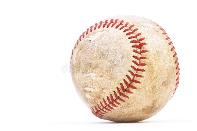 Dirty baseball isolated on white, close-up. Dirty baseball isolated on white, close-up