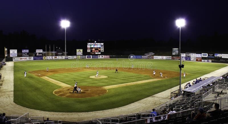 A nighttime view of Intimidator Stadium in Kannapolis, North Carolina, home of the Minor League Baseball Kannapolis Inimidators, Single A affiliate of the Chicago White Sox. The team is named in honor of NASCAR legend Dale Earnhardt, who was from Kannapolis. A nighttime view of Intimidator Stadium in Kannapolis, North Carolina, home of the Minor League Baseball Kannapolis Inimidators, Single A affiliate of the Chicago White Sox. The team is named in honor of NASCAR legend Dale Earnhardt, who was from Kannapolis.