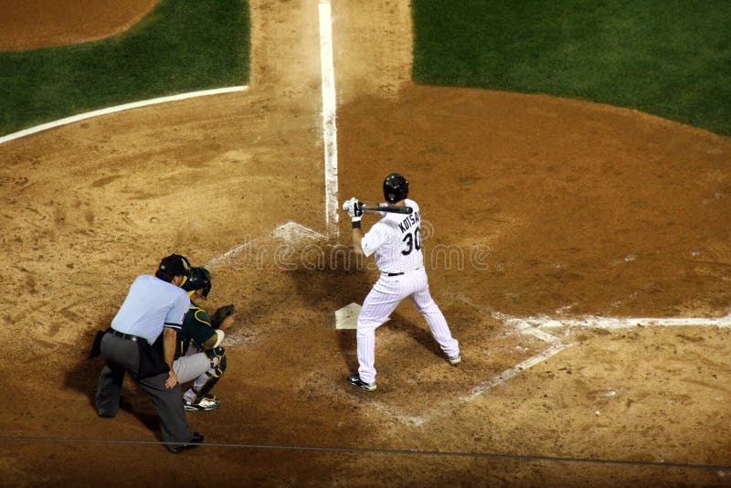 Chicago White Sox First baseman Mark Kotsay readies for the pitch during a game at US Cellular Field against the Oakland A's. Chicago White Sox First baseman Mark Kotsay readies for the pitch during a game at US Cellular Field against the Oakland A's..