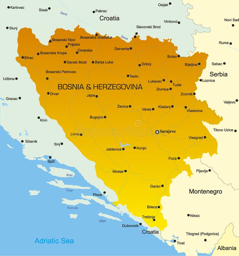 Vector map of Bosnia and Herzegovina country. Vector map of Bosnia and Herzegovina country