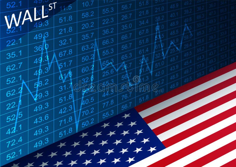 Börsdiagram och amerikanska flaggan Data som analyserar i handelmarknad på Wall Street royaltyfri illustrationer Börsdiagram och amerikanska flaggan Data som analyserar i handelmarknad på Wall Street royaltyfri illustrationer