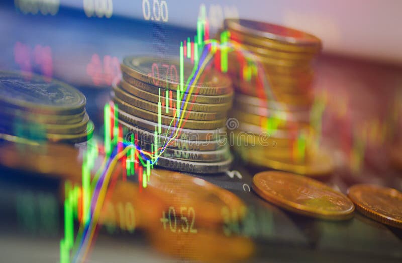 Börsmarknad eller mynt för indikator för investering för analys för forexhandelgraf guld arkivfoto
