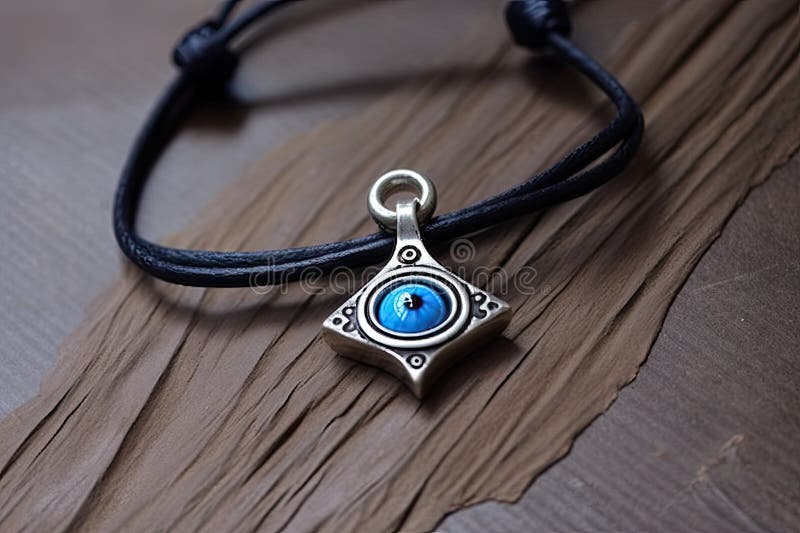 Böse Augenzauber aus Lederarmband oder Halskette. Böser Blickcharakter aus Lederarmband oder Halskette, die mit generativem ai erstellt wurde