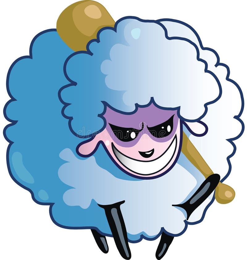 Malicious blue lamb with a baseball bat. Malicious blue lamb with a baseball bat