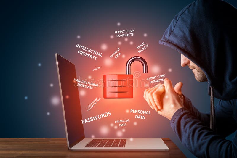 Böswilliger Hacker bereit, Unternehmensdaten zu stehlen stockbild