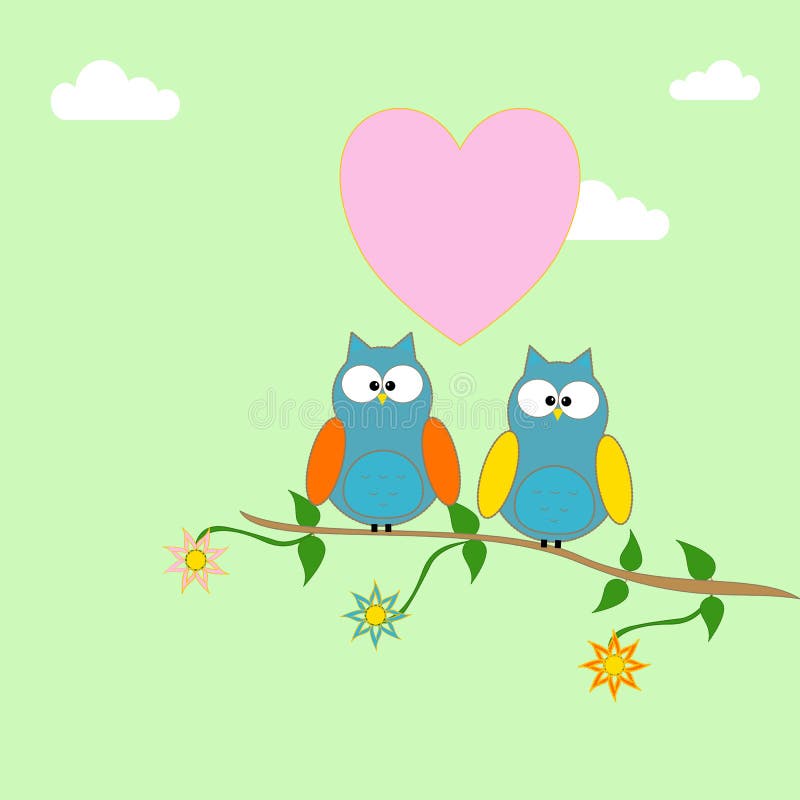 Búhos en una rama de un árbol libre illustration