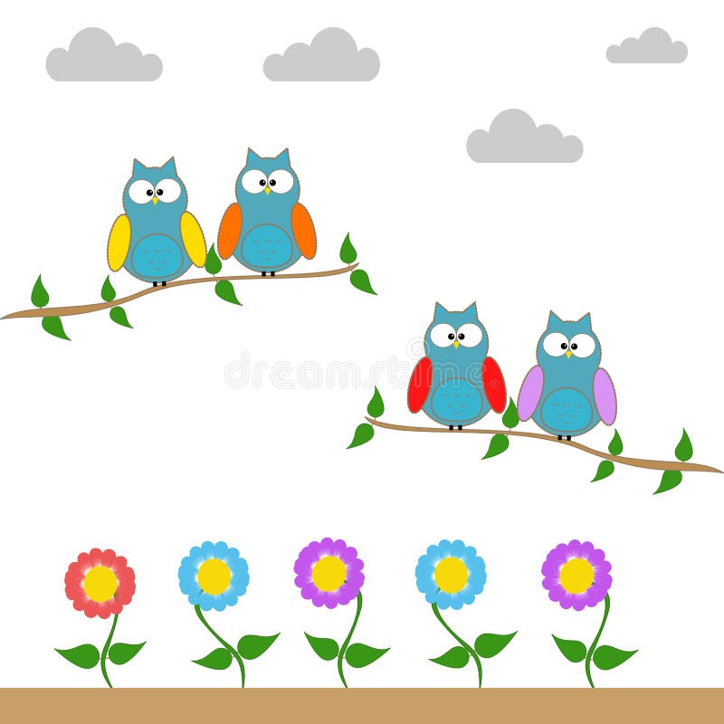 Búhos en una rama de un árbol libre illustration