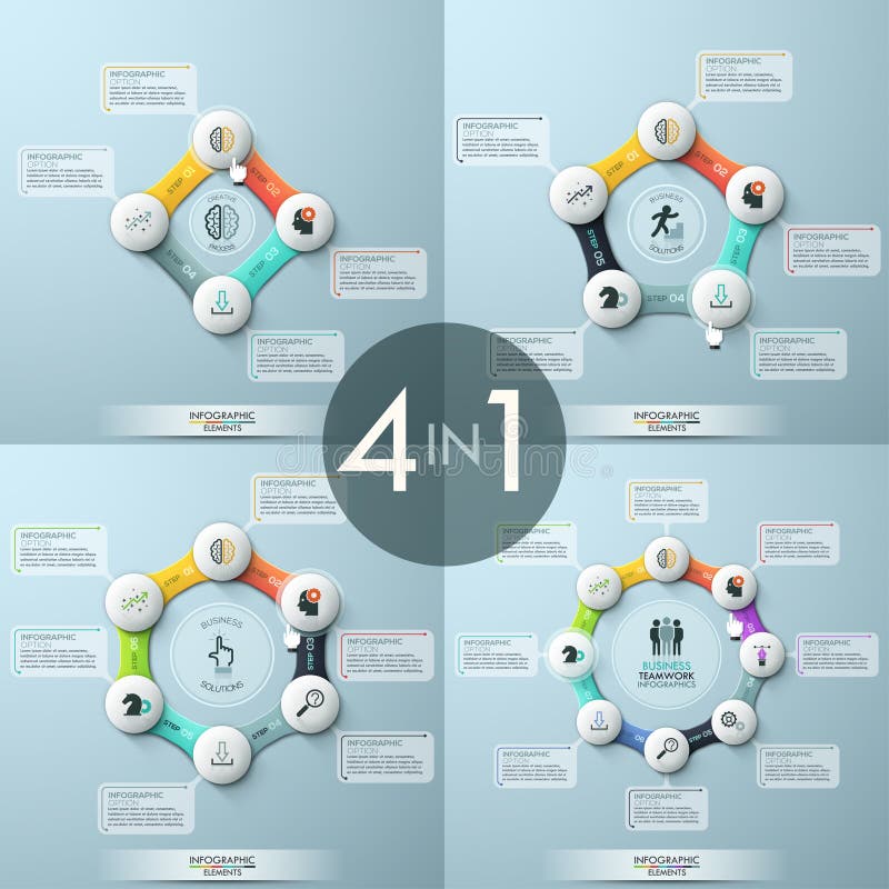 Bündel von 4 modernen infographic Designschablonen lizenzfreie abbildung Bündel von 4 modernen infographic Designschablonen lizenzfreie abbildung