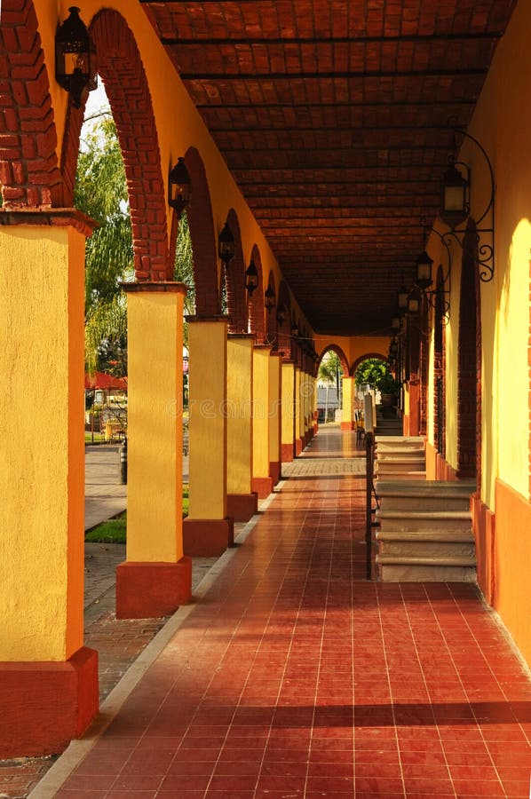 Covered sidewalk in Tlaquepaque shopping district in Guadalajara, Jalisco, Mexico. Covered sidewalk in Tlaquepaque shopping district in Guadalajara, Jalisco, Mexico