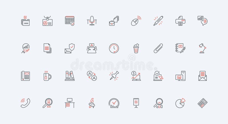 Büroangestellte arbeiten am Schreibtisch am Arbeitsplatz, am Workflow-Telefon und am Drucker-Line-Icon vektor abbildung
