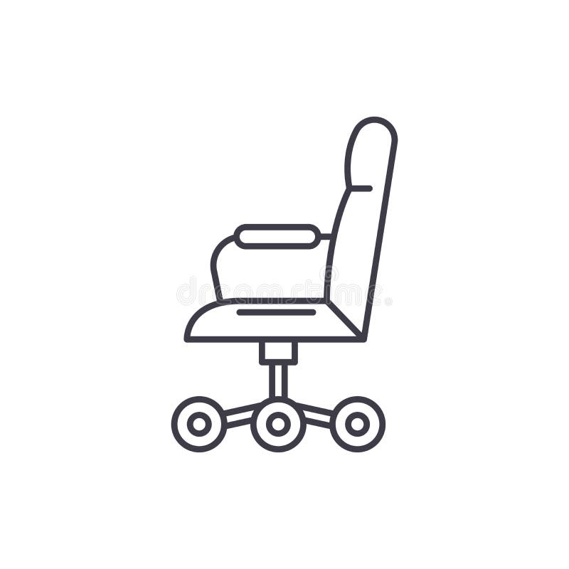 Bürostuhl von der Seitenlinie Ikonenkonzept Bürostuhl von der linearen Illustration des Seitenvektors, Symbol, Zeichen lizenzfreie abbildung Bürostuhl von der Seitenlinie Ikonenkonzept Bürostuhl von der linearen Illustration des Seitenvektors, Symbol, Zeichen lizenzfreie abbildung