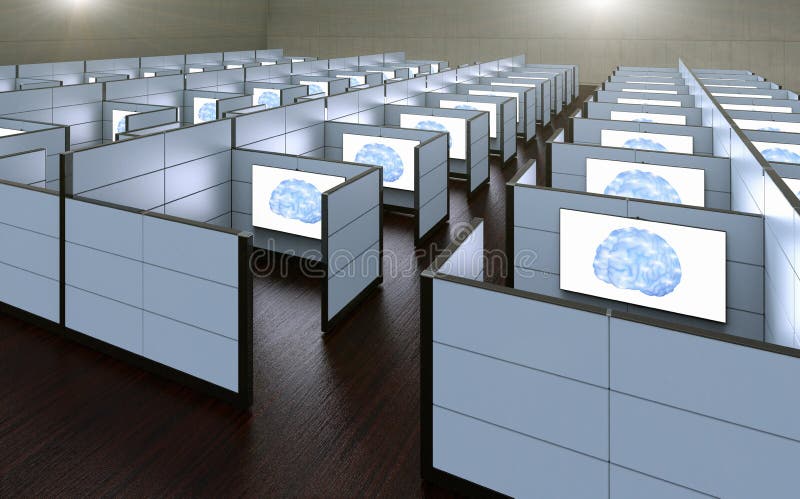 Bürozellen wo Arbeitskräfte, wo ersetzt durch künstliche Intelligenz stock abbildung Bürozellen wo Arbeitskräfte, wo ersetzt durch künstliche Intelligenz stock abbildung