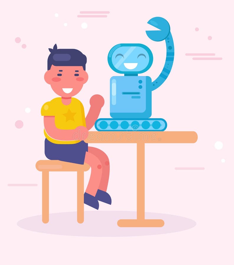 Băiat care face un robot. desene animate. artă izolată stock illustration