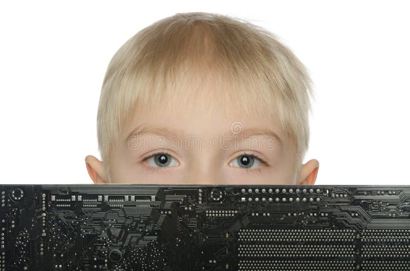 Băiat frumos cu placa de bază stock image