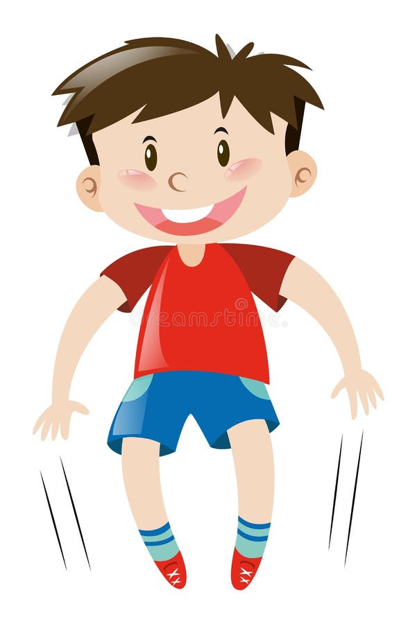 Băiețel în tricou roșu sărind royalty free illustration