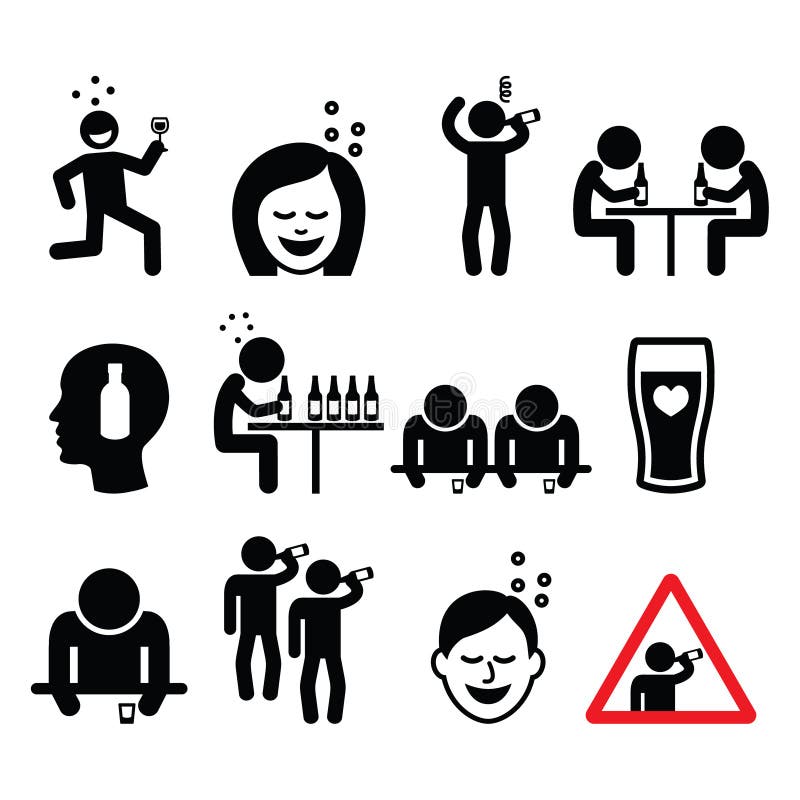 Bărbat beat și femeie oameni care beau alcool set royalty free illustration