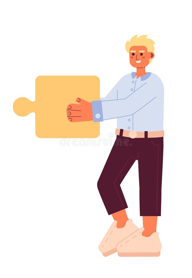 Bărbat blond zâmbitor care ține ferăstrăul cu ferăstrăul semiplat și colorat ca vector stock illustration