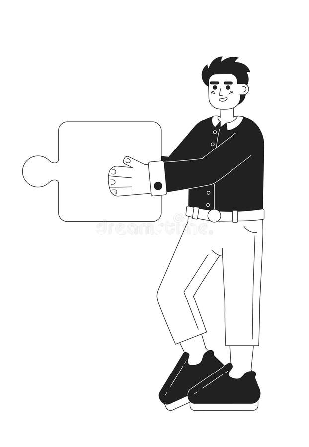 Bărbat blond zâmbitor care ține ferăstrăul monocromatic cu caracter de vector plat vector illustration