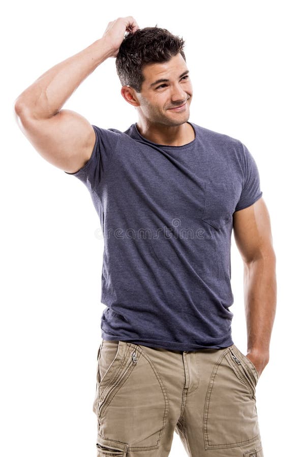 Bărbat chipeș care gândește stock image